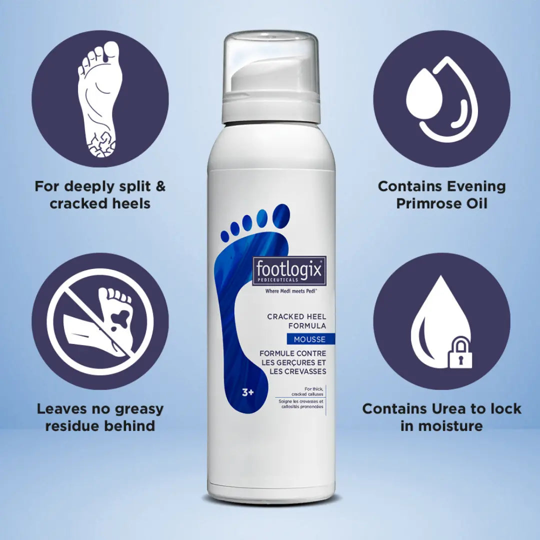 Footlogix Cracked Heel Formula 3+ - 125 ml Footlogix niet-occlusieve mousse wordt onmiddellijk door de huid opgenomen en laat geen vettig laagje achter